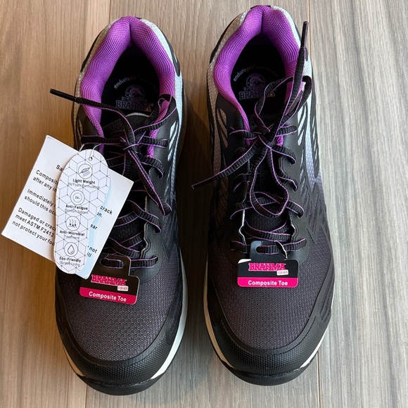 Brahma Shoes - New Brahma Women's Maddox Black/Purple Work Sneakers Size 10.5